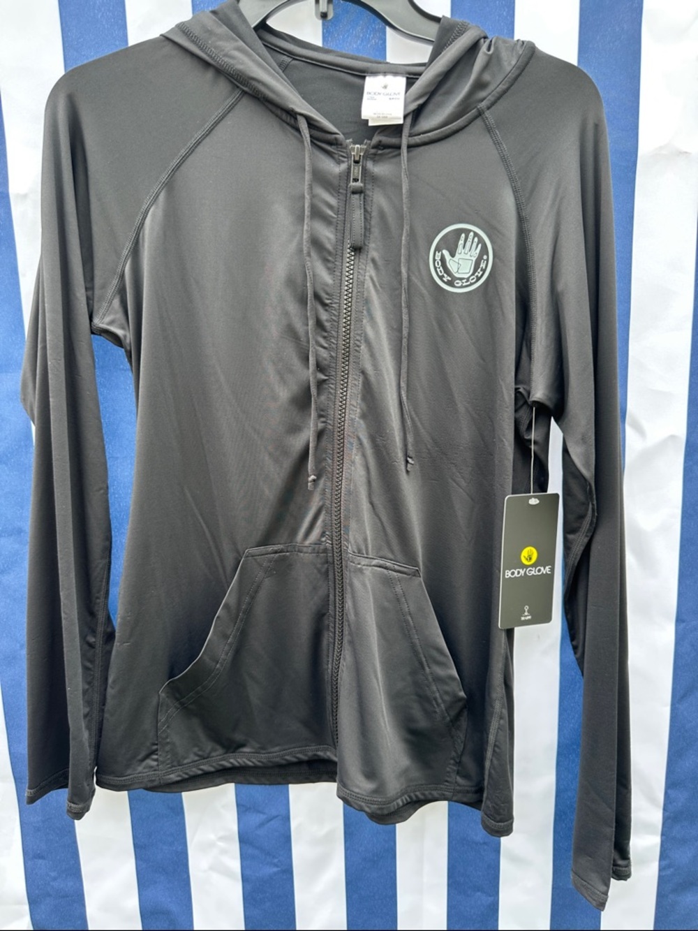 Body Glove Black Hooded Zip Front Rash Guard with Mint Logo